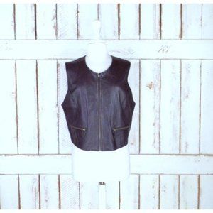 90s vintage dark brown leather zipper front vest